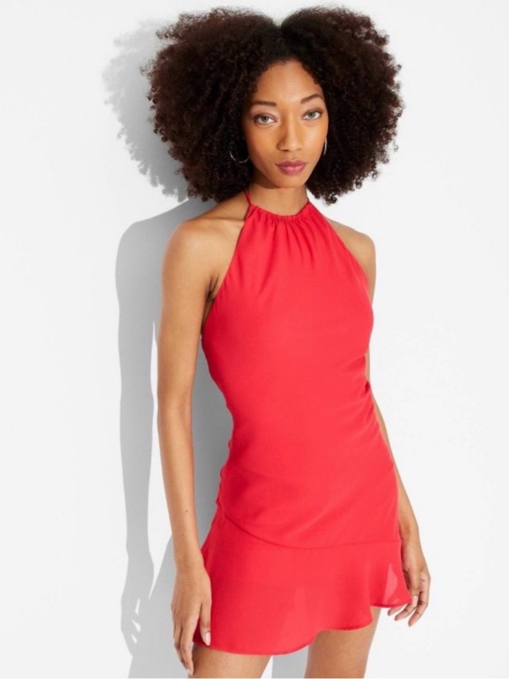 Red Halter Neck Women’s Top Chiffon Dress